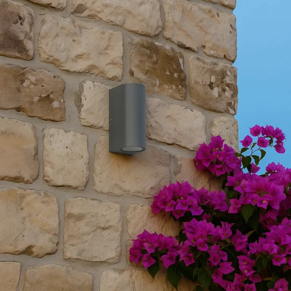 kelvo® MURANO KLV-101-0016 Φωτιστικό Τοίχου / Απλίκα για 2 Λάμπες MR16 με Ντουί GU10 AC 220-240V Αδιάβροχο IP65 - Γκρι Ανθρακί Ματ - Μ8 x Π8 x Υ15cm