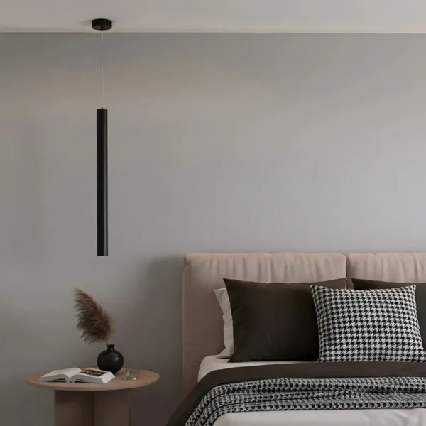 kelvo® CANAL KLV-101-0072 Κρεμαστό Φωτιστικό Οροφής LED 7W 700lm 36° AC 220-240V IP20 Θερμό Λευκό 2700K - Bridgelux COB Chip & TÜV SÜD Driver - Μαύρο Ματ - Μ4 x Π4 x Υ60cm - 5 Χρόνια Εγγύηση