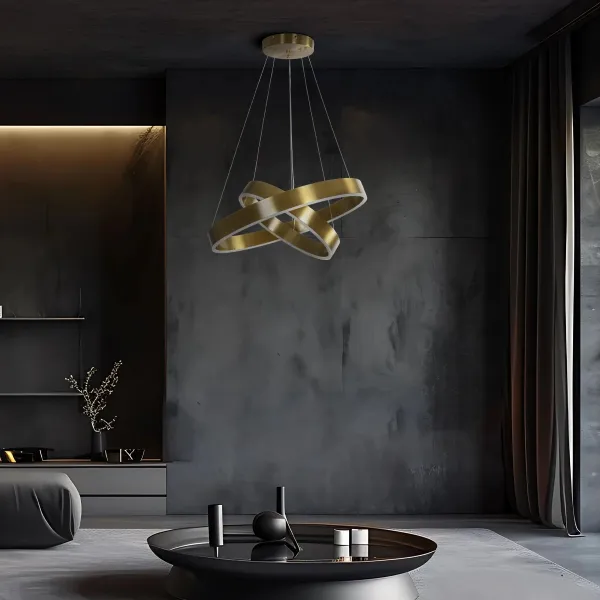 kelvo® VENOM KLV-101-0198-V2 Κρεμαστό Φωτιστικό Οροφής LED 75W 7500lm 120° AC 220-240V IP20 Ρυθμιζόμενο Λευκό CCT με Χειριστήριο από 2700K έως 6000K Dimmable - Lumileds SMD Chip - Χρυσό Πλατίνα - Μ60 x Π60 x Υ40cm - 3 Χρόνια Εγγύηση