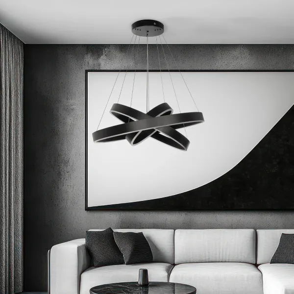 kelvo® VENOM KLV-101-0199-V2 Κρεμαστό Φωτιστικό Οροφής LED 120W 12000lm 120° AC 220-240V IP20 Ρυθμιζόμενο Λευκό CCT με Χειριστήριο από 2700K έως 6000K Dimmable - Lumileds SMD Chip - Μαύρο Ματ - Μ80 x Π80 x Υ80cm - 3 Χρόνια Εγγύηση