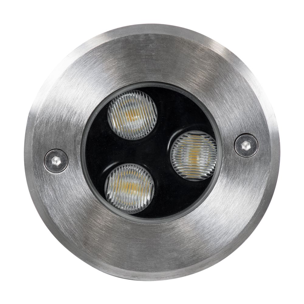 GloboStar® UNDERGROUND-FANI S-90979 Χωνευτό Φωτιστικό Σποτ Δαπέδου LED 12W 1080lm 60° DC 24V Αδιάβροχο IP68 Φ10 x Υ7.5cm Θερμό Λευκό 2700K - Ανοξείδωτο Ατσάλι