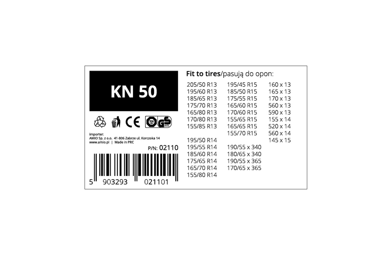 Amio - Αλυσίδες Χιονιού 12mm KN-50 για Σταθερή Πρόσφυση σε Χιόνι & Πάγο με Ανθεκτική Κατασκευή για Ασφαλή Οδήγηση σε Δύσκολες Συνθήκες - 1 Σετ (02110/AM)