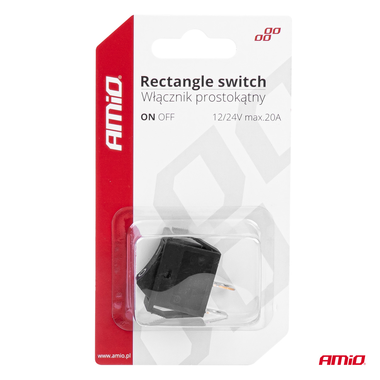 Amio - ΔΙΑΚΟΠΤΗΣ ON/OFF 2 ΕΠΑΦΩΝ 12V 20A 10mm x 26mm ΜΑΥΡΟΣ - 1 ΤΕΜ. (03081/AM)