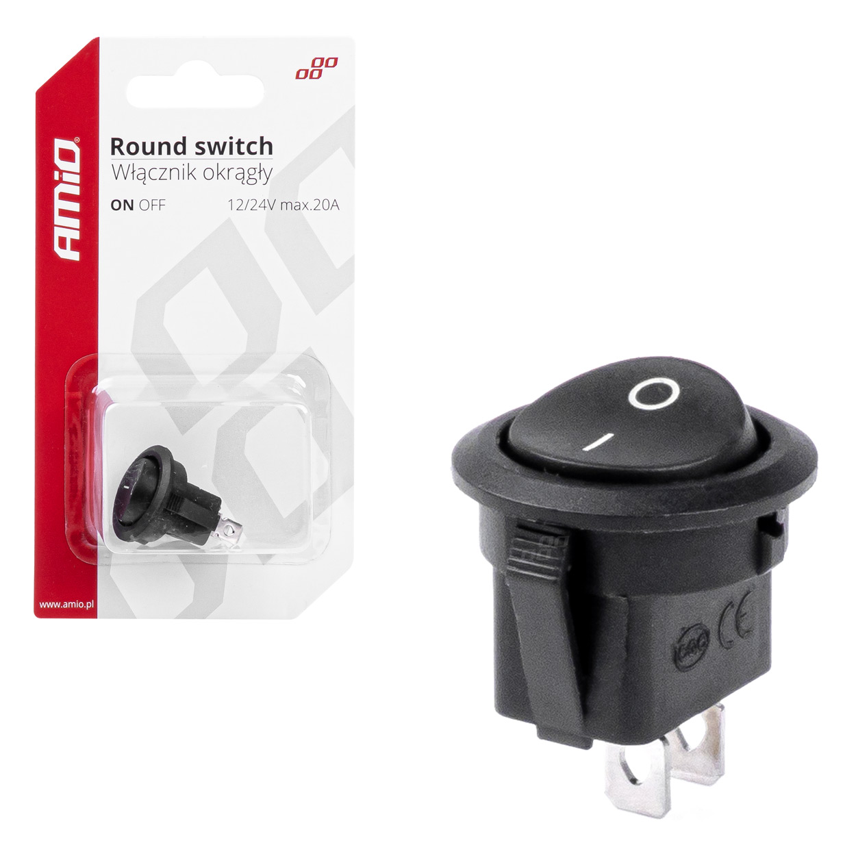 Amio - ΔΙΑΚΟΠΤΗΣ ON/OFF 2 ΕΠΑΦΩΝ 12V 20A ΣΤΡΟΓΓΥΛΟΣ Φ20mm ΜΑΥΡΟΣ - 1 τεμ. (03083/AM)