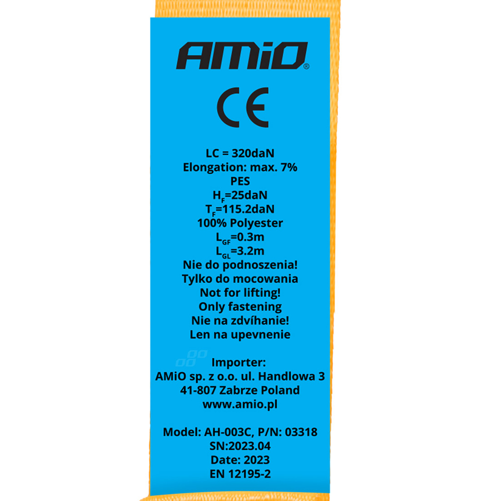 Amio - ΙΜΑΝΤΑΣ ΔΕΣΙΜΑΤΟΣ ΜΕ ΚΑΣΤΑΝΙΑ ΚΑΙ ΔΙΠΛΟ ΓΑΝΤΖΟ ΜΕ ΑΥΤΟΜΑΤΗ ΕΠΙΣΤΡΟΦΗ (2.5x350cm) ΠΟΡΤΟΚΑΛΙ 640/320kg - 1 Τεμ. (03318/AM)