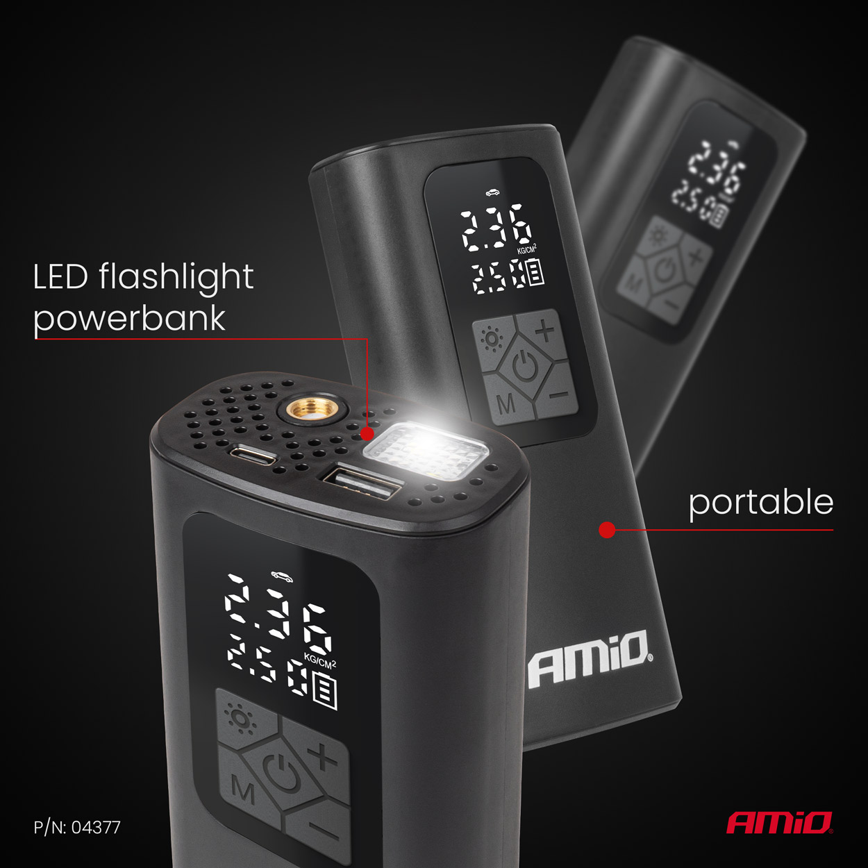 Amio - ΚΟΜΠΡΕΣΕΡ ΑΕΡΑ ΜΕ USB-C 10BAR 150PSI 20L/MIN 40W ΜΕ ΨΗΦΙΑΚΗ ΟΘΟΝΗ & ΦΑΚΟ LED 1ΤΕΜ. (04377/AM)