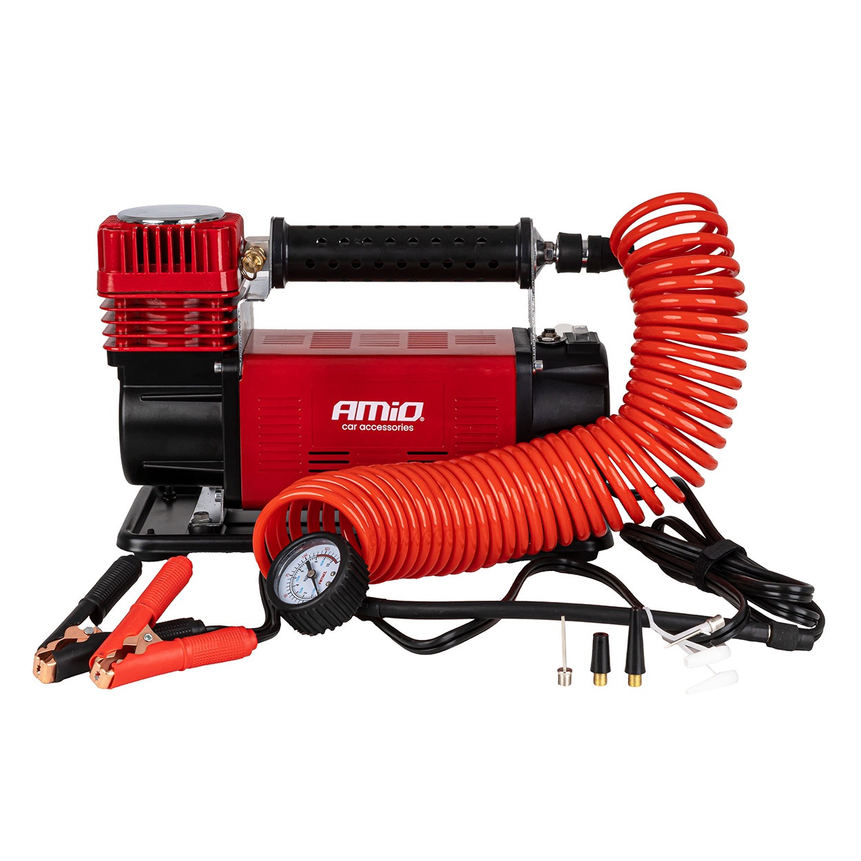 Amio – Κομπρεσέρ Αέρα Αυτοκινήτου Heavy Duty ACOMP-24 12V 600W 160l/min έως 10bar με Βαλίτσα & Ακροφύσια για Γρήγορο Φούσκωμα – 1 Τεμ. (04398/AM)