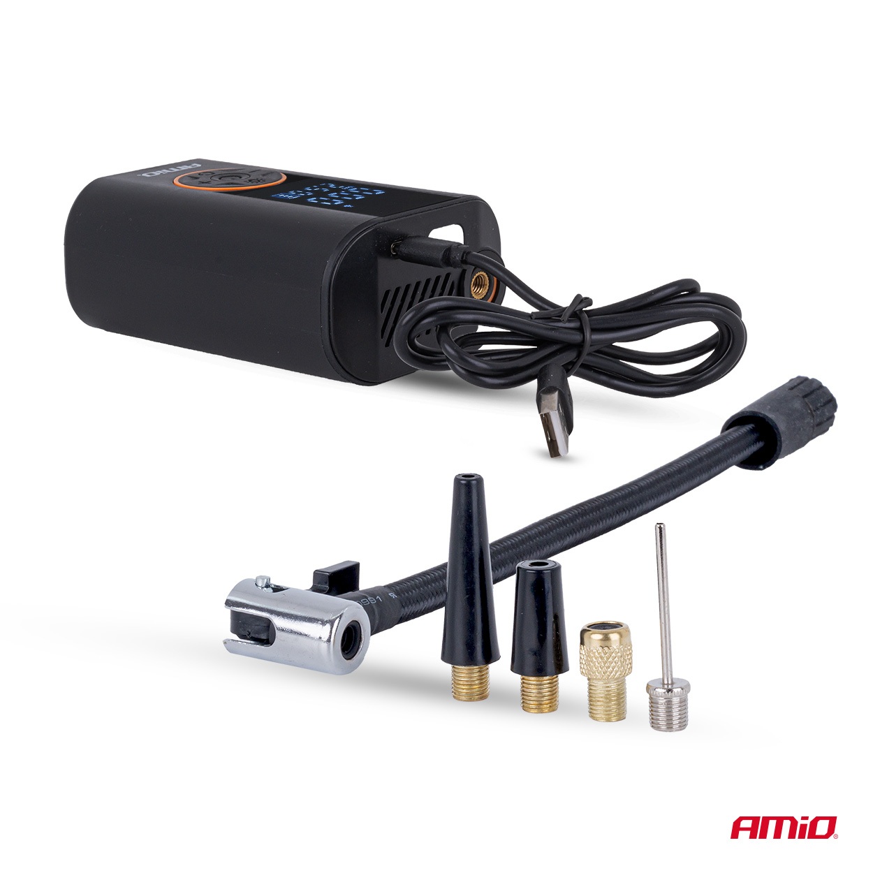 Amio - Φορητός Αεροσυμπιεστής Μπαταρίας ACOMP-25 40W έως 10 bar με Οθόνη LED & Φακό – USB-C - 1 Τεμ. (04414/AM)