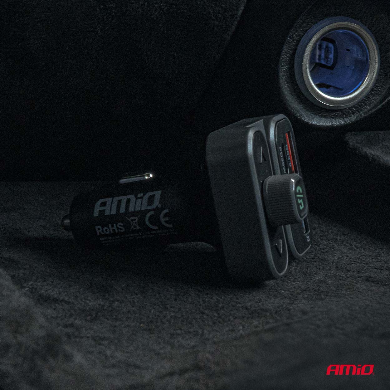 Amio - FM Transmitter Αναπτήρα τύπου FMT02 τάση λειτουργίας 12-24V με 2xUSB Type-A και 1xUSB Type-C για Επιβατικά Αυτοκίνητα και Φορτηγά - 1 τεμ. (04649/AM)