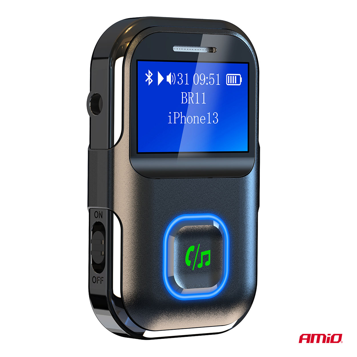 Amio - Bluetooth Δέκτης (Receiver) BTR-03 για Ασύρματη Μετάδοση Ήχου με υποδοχή Mini Jack 3.5mm και Οθόνη LCD - 1 τεμ. (04659/AM)