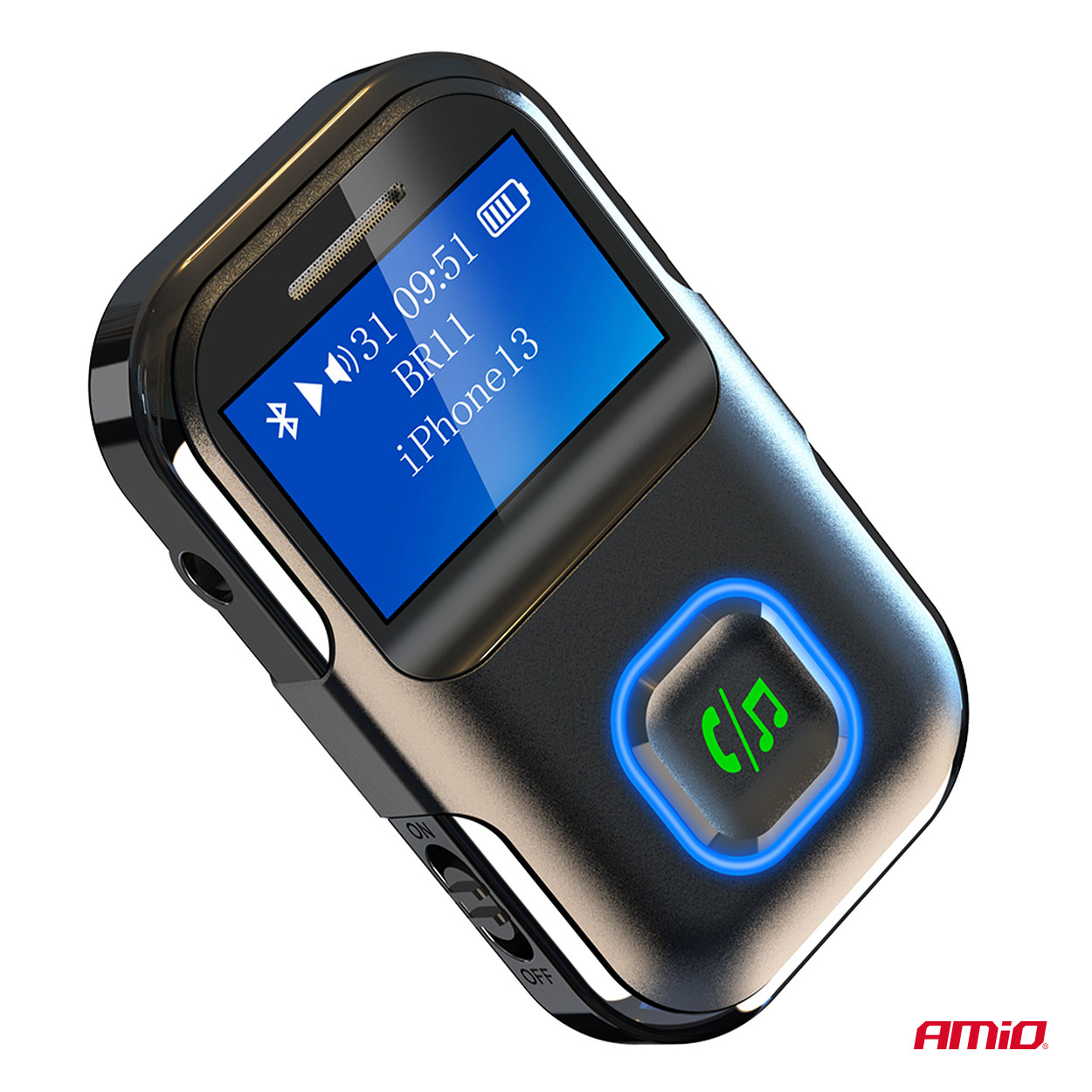 Amio - Bluetooth Δέκτης (Receiver) BTR-03 για Ασύρματη Μετάδοση Ήχου με υποδοχή Mini Jack 3.5mm και Οθόνη LCD - 1 τεμ. (04659/AM)