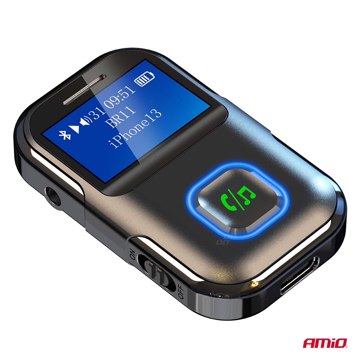 Amio - Bluetooth Δέκτης (Receiver) BTR-03 για Ασύρματη Μετάδοση Ήχου με υποδοχή Mini Jack 3.5mm και Οθόνη LCD - 1 τεμ. (04659/AM)
