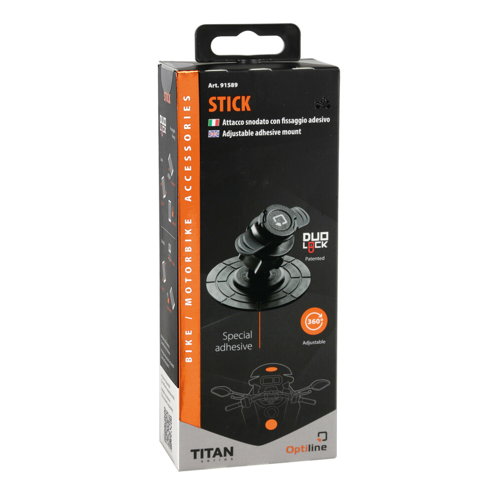 Αυτοκόλλητη Βάση Στήριξης Κινητού ή Action Camera Stick της σειράς Titan Optiline για Κράνος Οδήγησης, Ντεπόζιτο, Ουρά ή Λείες Επίπεδες Επιφάνειες Μηχανής με σύστημα Duolock, συμβατή με Θήκες ή Αντάπτορες Κινητού Optiline ή Ειδικό Αντάπτορα για Action Cam