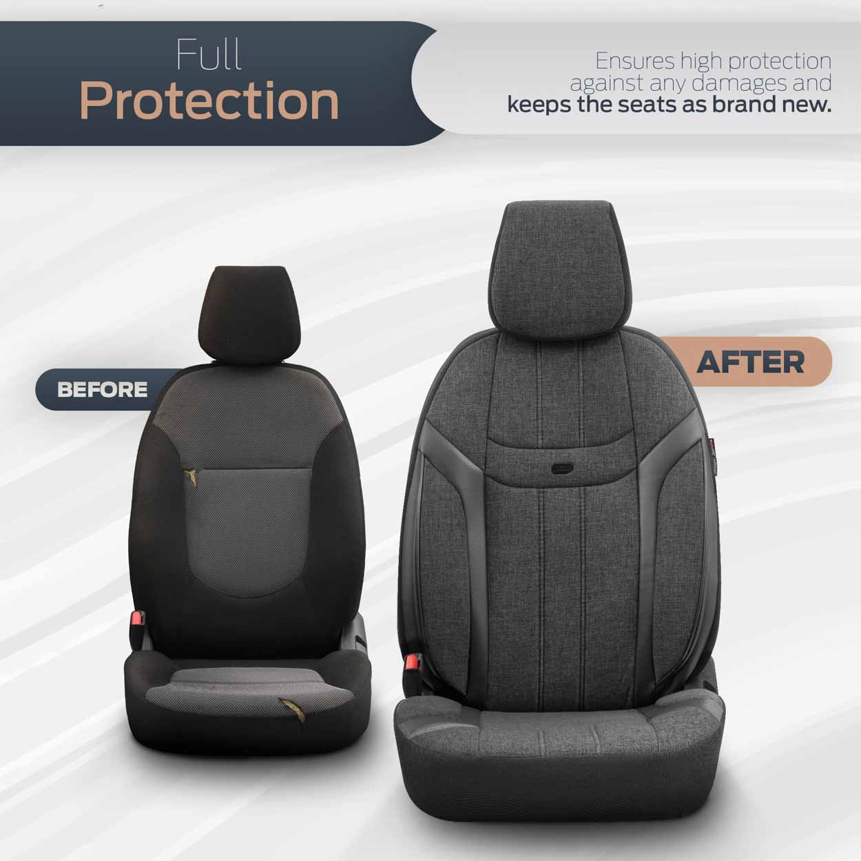 AMiO - Καλύμματα Καθισμάτων OTOM Swan 501 Black Μαύρο/Γκρι Σκούρο Λινό Ύφασμα και Δερματίνη για Μπροστινά και Πίσω Καθίσματα με 5 Προσκέφαλα - 1 Σετ (OT86751/AM)