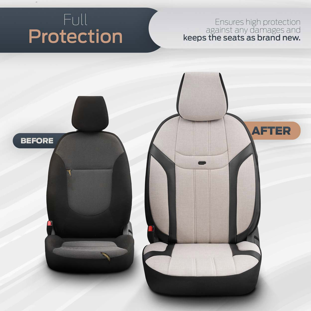 AMiO - Καλύμματα Καθισμάτων OTOM Swan 503 Beige Μαύρο/Μπεζ Λινό Ύφασμα και Δερματίνη για Μπροστινά και Πίσω Καθίσματα με 5 Προσκέφαλα - 1 Σετ (OT86753/AM)