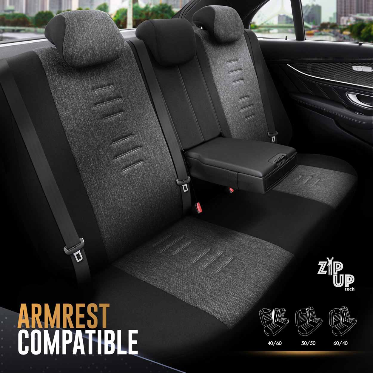 Amio - Καλύμματα Καθισμάτων OTOM Throne 102 Smoked σε Μαύρο/Γκρι Λινό και Δερματίνη για Μπροστινά και Πίσω Καθίσματα με 5 Προσκέφαλα - 1 σετ. (OT86755/AM)