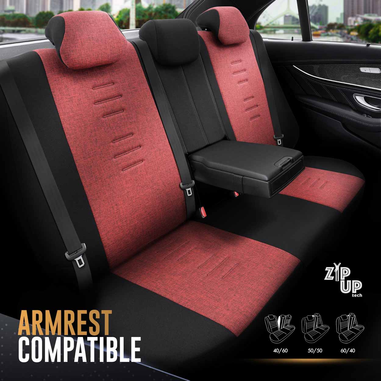 AMiO - Καλύμματα Καθισμάτων OTOM Throne 103 Red σε Μαύρο/Γκρι/Κόκκινο Ύφασμα και Δερματίνη για Μπροστινά και Πίσω Καθίσματα με 5 Προσκέφαλα - 1 Σετ (OT86756/AM)
