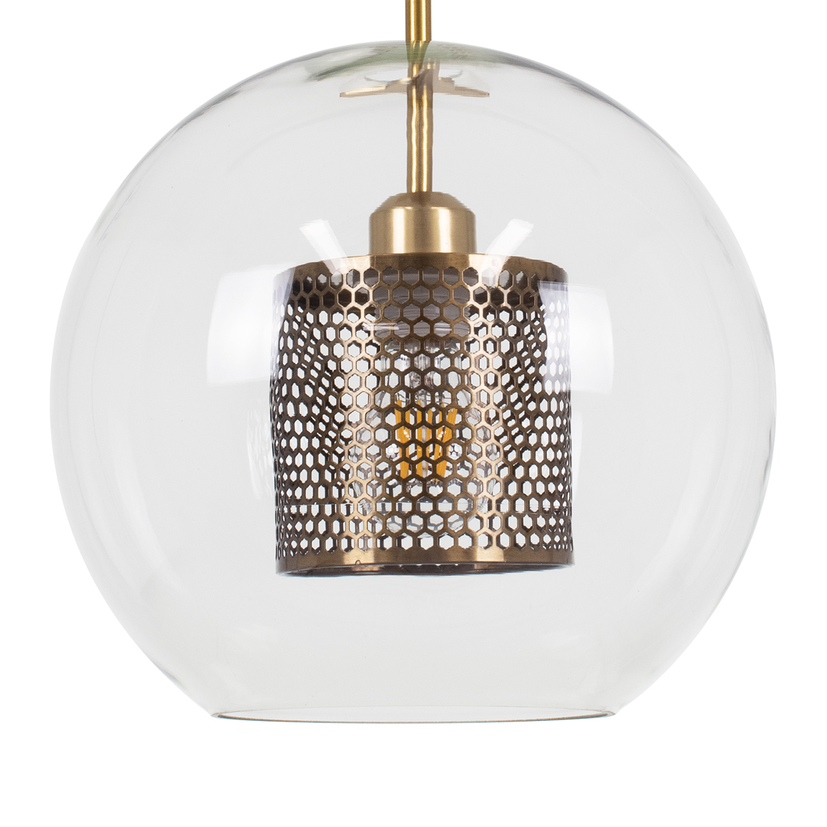 GLOBOSTAR® AVERY 00740 Μοντέρνο Κρεμαστό Φωτιστικό Οροφής με Ντουί 1 x E27 AC 220-240V IP20 - Διάφανο & Χρυσό - Μ30 x Π30 x Υ48cm