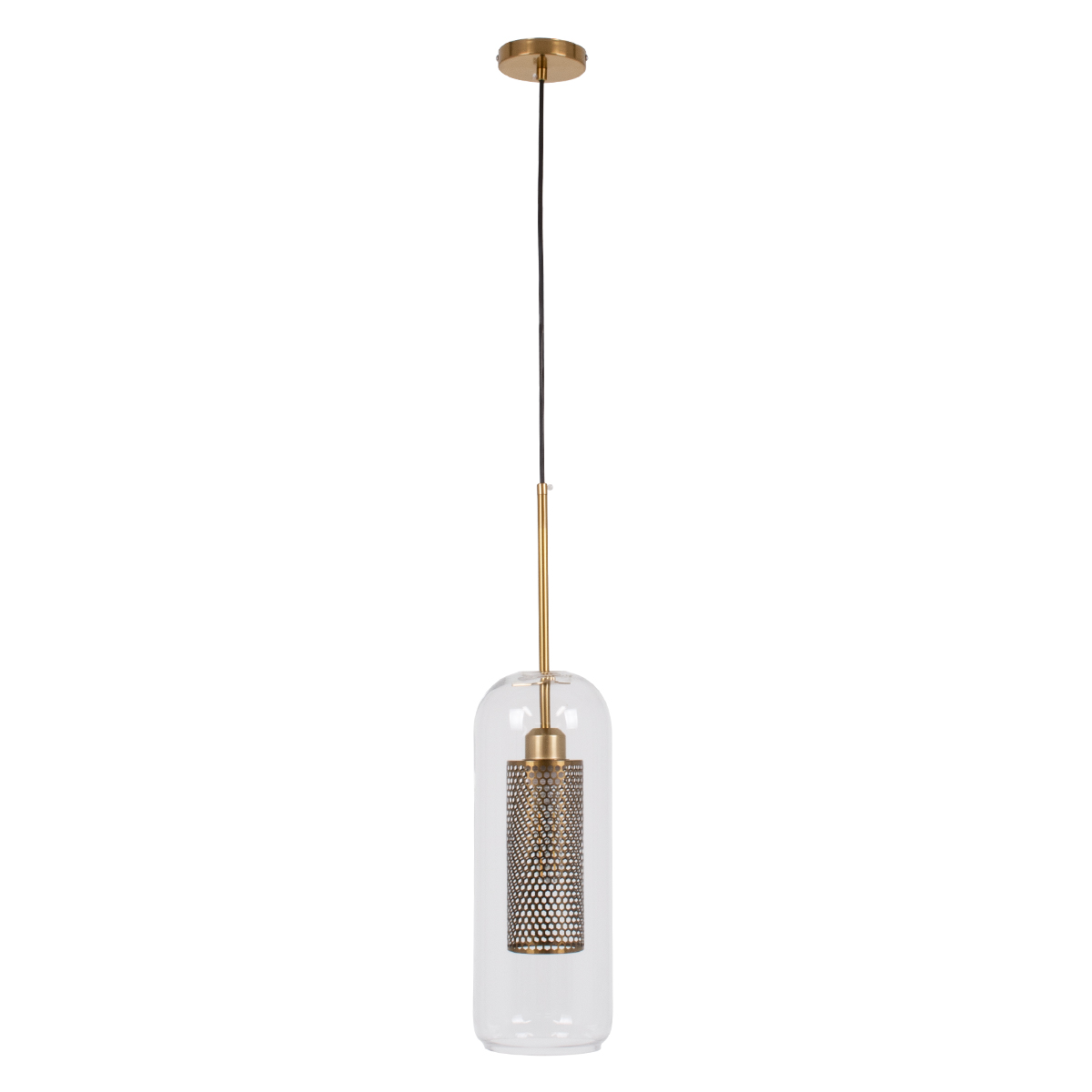 GLOBOSTAR® AVERY 00741 Μοντέρνο Κρεμαστό Φωτιστικό Οροφής με Ντουί 1 x E27 AC 220-240V IP20 - Διάφανο & Χρυσό - Μ15 x Π15 x Υ60cm