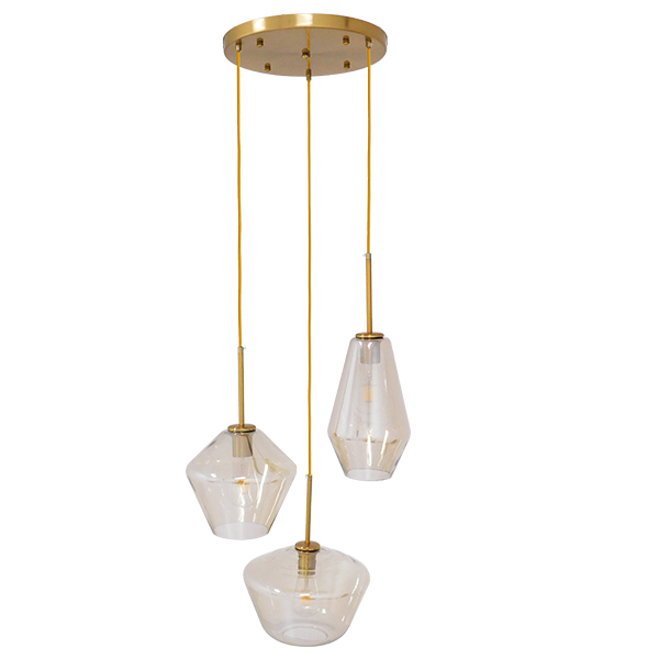 GLOBOSTAR® AMARIS 00978 Μοντέρνο Κρεμαστό Φωτιστικό Οροφής με Ντουί 3 x E27 AC 220-240V IP20 - Χρυσό & Μελί - Μ50 x Π50 x Υ30cm