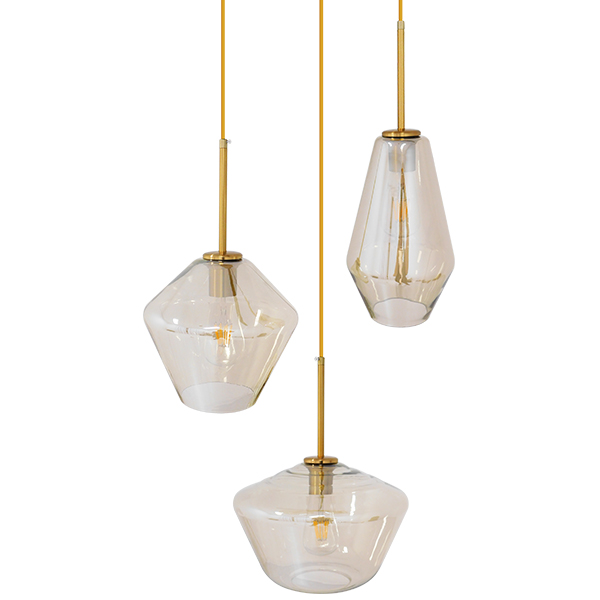 GLOBOSTAR® AMARIS 00978 Μοντέρνο Κρεμαστό Φωτιστικό Οροφής με Ντουί 3 x E27 AC 220-240V IP20 - Χρυσό & Μελί - Μ50 x Π50 x Υ30cm