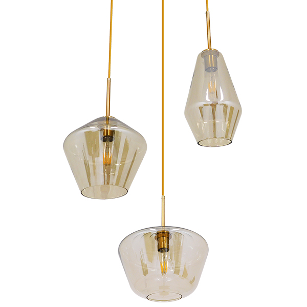 GLOBOSTAR® AMARIS 00978 Μοντέρνο Κρεμαστό Φωτιστικό Οροφής με Ντουί 3 x E27 AC 220-240V IP20 - Χρυσό & Μελί - Μ50 x Π50 x Υ30cm