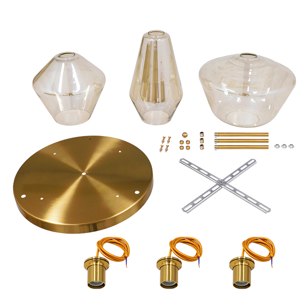 GLOBOSTAR® AMARIS 00978 Μοντέρνο Κρεμαστό Φωτιστικό Οροφής με Ντουί 3 x E27 AC 220-240V IP20 - Χρυσό & Μελί - Μ50 x Π50 x Υ30cm