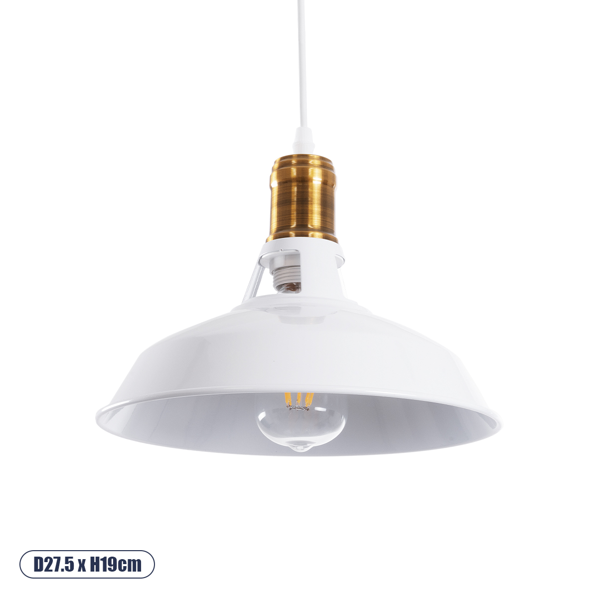 GLOBOSTAR® ANER 01072 Vintage Κρεμαστό Φωτιστικό Οροφής με Ντουί 1 x E27 AC 220-240V IP20 - Λευκό & Χρυσό - Μ27.5 x Π27.5 x Υ19cm