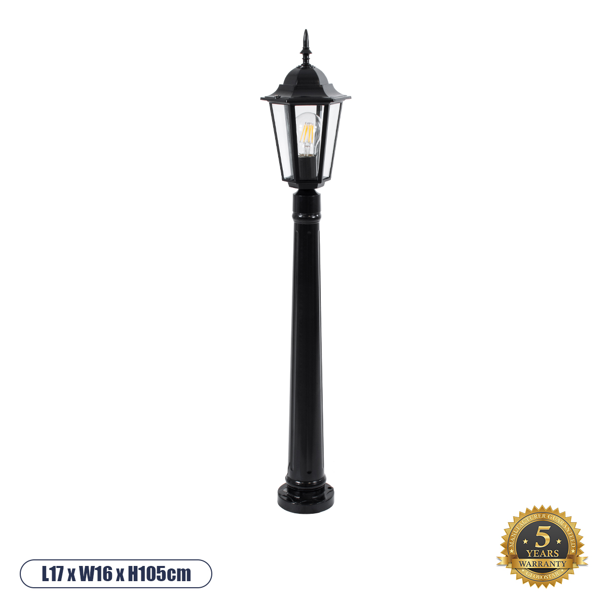 GloboStar® ELLIPSE 01401 Vintage Φωτιστικό Κολωνάκι Κήπου  Μονόφωτο 1 x E27 Μαύρο Μεταλλικό Πλέγμα L17 x W16 x H105cm