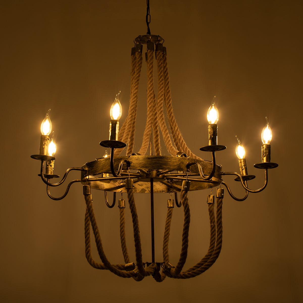 GLOBOSTAR® VICTORIAN 01405 Vintage Κρεμαστό Φωτιστικό Οροφής με Ντουί 8 x E14 AC 220-240V IP20 - Μπρούτζινο Εφέ Σκουριάς & Μπεζ - Μ87 x Π87 x Υ80cm