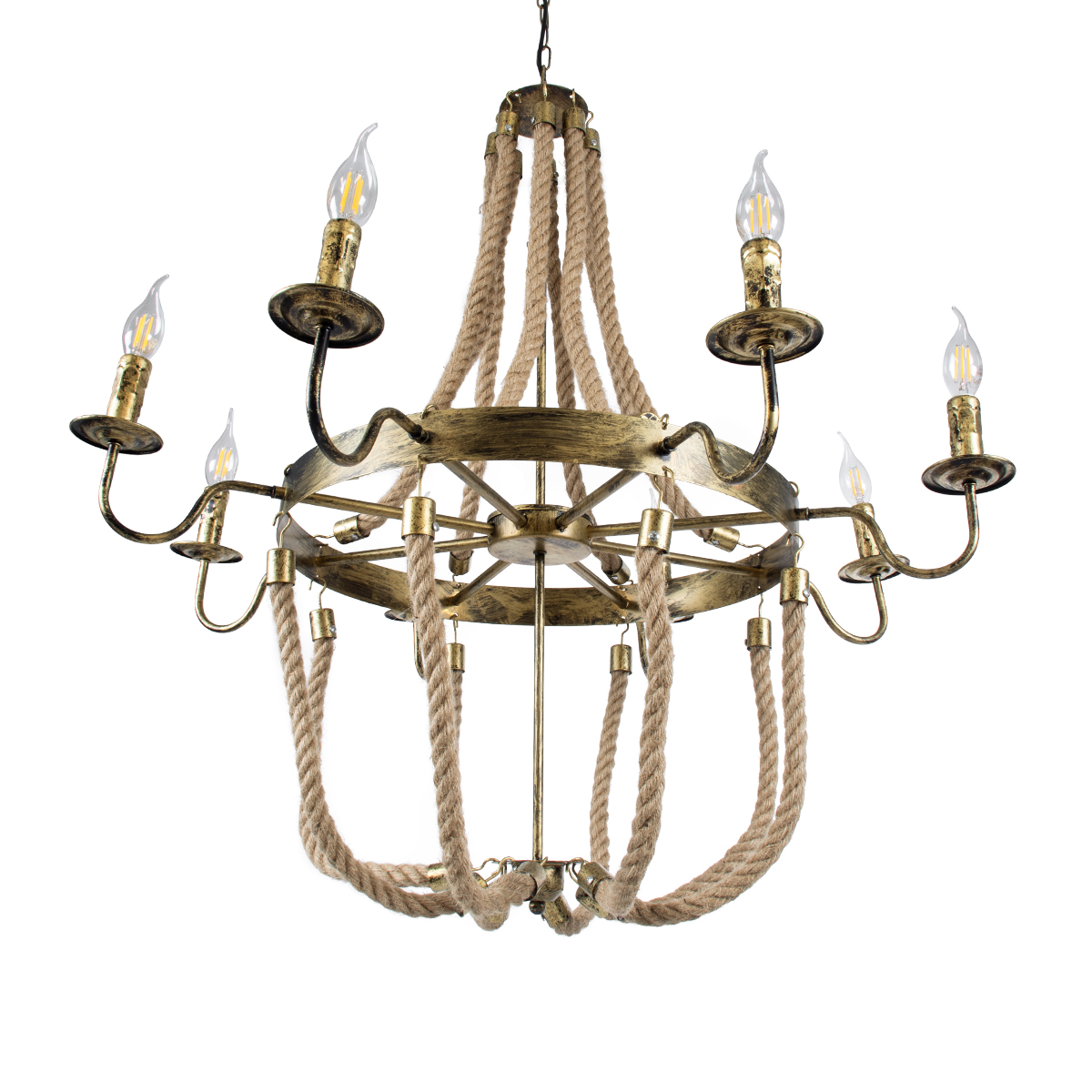 GLOBOSTAR® VICTORIAN 01405 Vintage Κρεμαστό Φωτιστικό Οροφής με Ντουί 8 x E14 AC 220-240V IP20 - Μπρούτζινο Εφέ Σκουριάς & Μπεζ - Μ87 x Π87 x Υ80cm