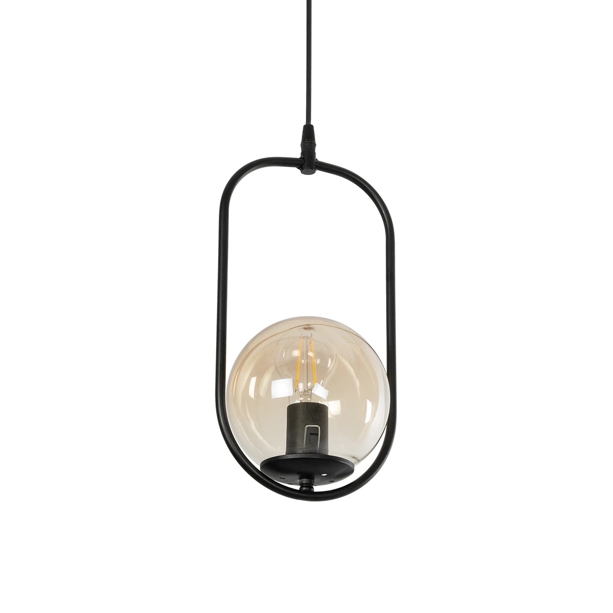 GLOBOSTAR® ZENITH 201-0093 Vintage Κρεμαστό Φωτιστικό Οροφής με Ντουί 1 x E27 AC 220-240V IP20 - Μαύρο & Μελί - Μ18 x Π15 x Υ38cm