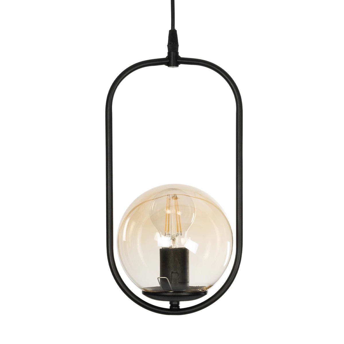 GLOBOSTAR® ZENITH 201-0093 Vintage Κρεμαστό Φωτιστικό Οροφής με Ντουί 1 x E27 AC 220-240V IP20 - Μαύρο & Μελί - Μ18 x Π15 x Υ38cm
