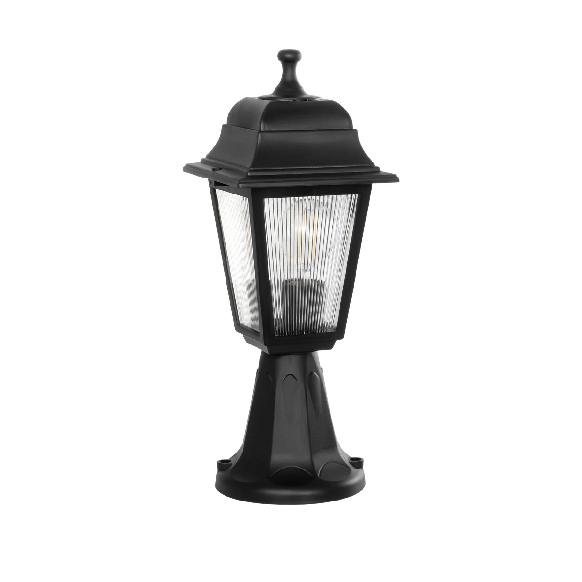 GloboStar® SOLME 203-0210 Vintage Επιδαπέδιο Φωτιστικό Φαναράκι Μονόφωτο 1 x E27 IP44 Μαύρο & Διάφανο Πλαστικό - Μ22 x Π22 x Υ40cm
