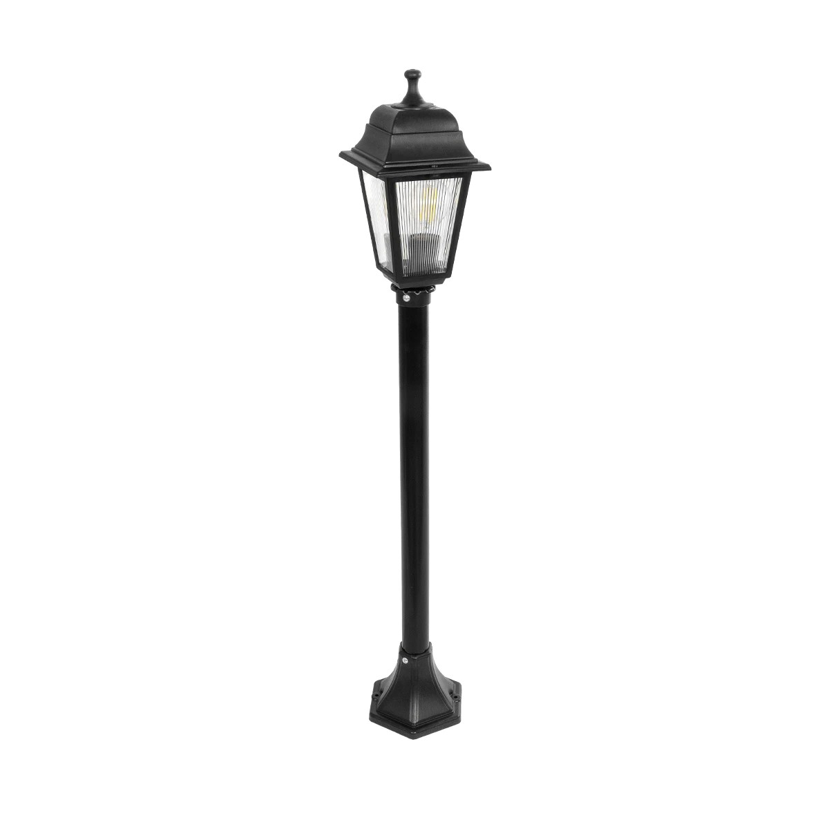 GloboStar® SOLME 203-0212 Vintage Επιδαπέδιο Φωτιστικό Κολωνάκι Κήπου Μονόφωτο 1 x E27 IP44 Μαύρο & Διάφανο Πλαστικό - Μ22 x Π22 x Υ100cm