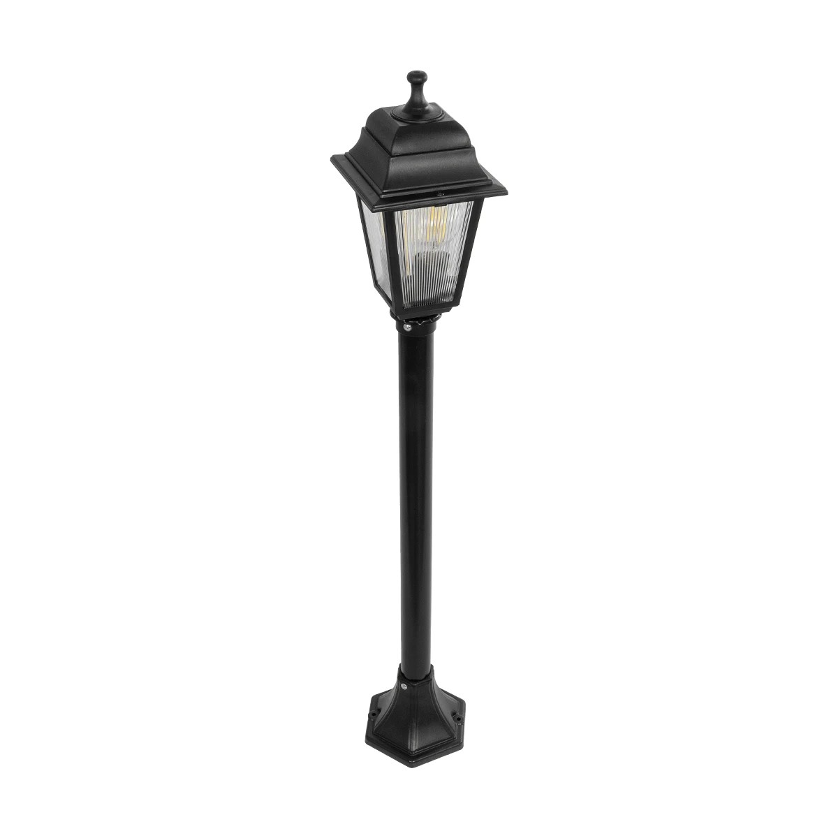 GloboStar® SOLME 203-0212 Vintage Επιδαπέδιο Φωτιστικό Κολωνάκι Κήπου Μονόφωτο 1 x E27 IP44 Μαύρο & Διάφανο Πλαστικό - Μ22 x Π22 x Υ100cm