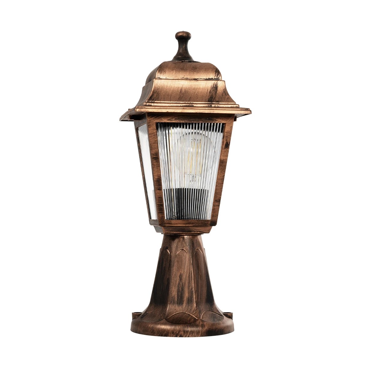 GloboStar® SOLME 203-0215 Vintage Επιδαπέδιο Φωτιστικό Φαναράκι Μονόφωτο 1 x E27 IP44 Χάλκινο & Διάφανο Πλαστικό - Μ22 x Π22 x Υ40cm