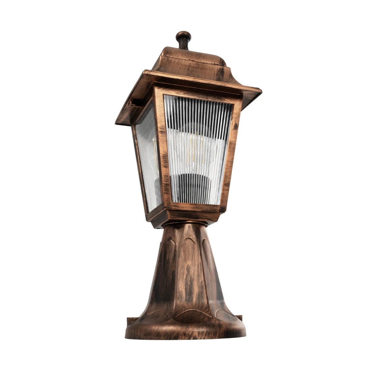 GloboStar® SOLME 203-0215 Vintage Επιδαπέδιο Φωτιστικό Φαναράκι Μονόφωτο 1 x E27 IP44 Χάλκινο & Διάφανο Πλαστικό - Μ22 x Π22 x Υ40cm