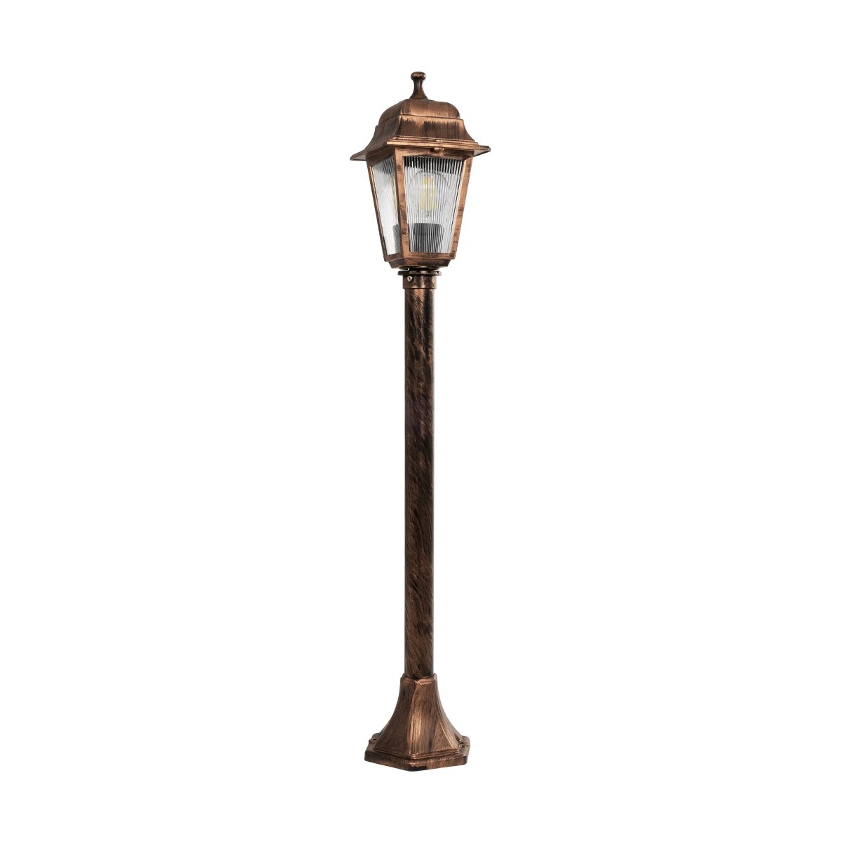 GloboStar® SOLME 203-0217 Vintage Επιδαπέδιο Φωτιστικό Κολωνάκι Κήπου Μονόφωτο 1 x E27 IP44 Χάλκινο & Διάφανο Πλαστικό - Μ22 x Π22 x Υ100cm