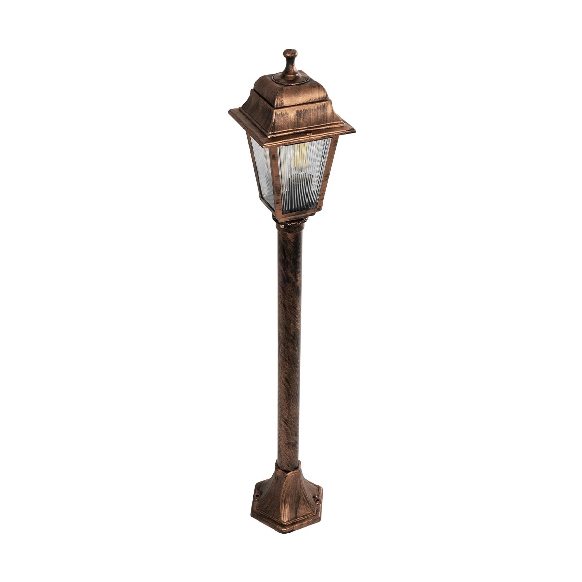 GloboStar® SOLME 203-0217 Vintage Επιδαπέδιο Φωτιστικό Κολωνάκι Κήπου Μονόφωτο 1 x E27 IP44 Χάλκινο & Διάφανο Πλαστικό - Μ22 x Π22 x Υ100cm