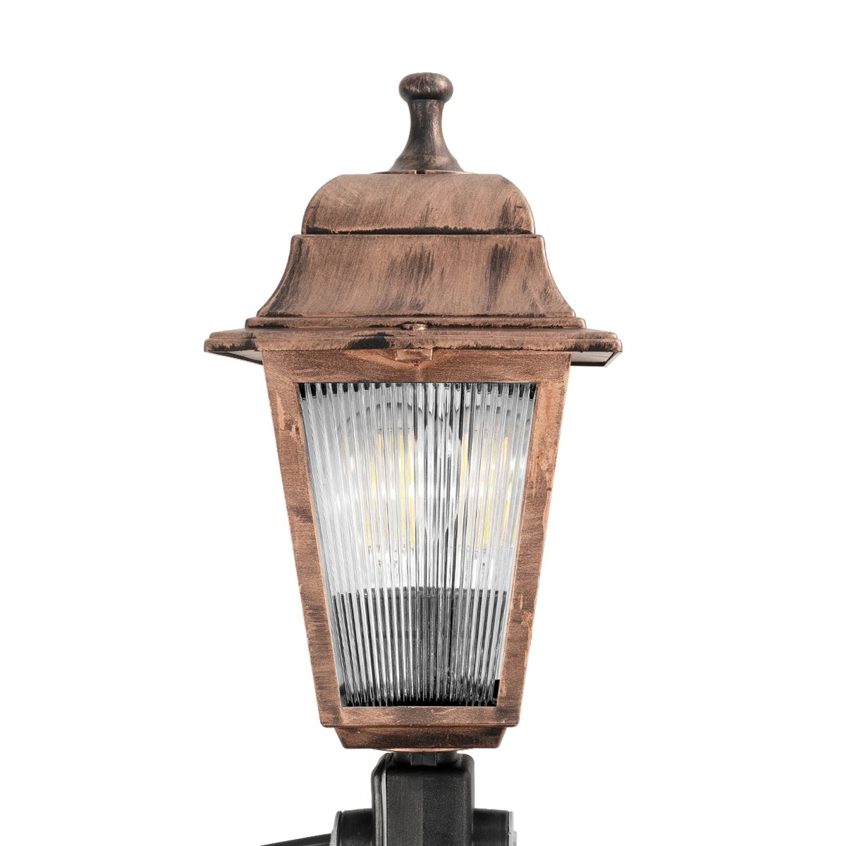 GloboStar® SOLME 203-0218 Vintage Καρφωτό Φωτιστικό Φαναράκι Μονόφωτο 1 x E27 IP44 Χάλκινο & Διάφανο Πλαστικό - Μ22 x Π22 x Υ35cm