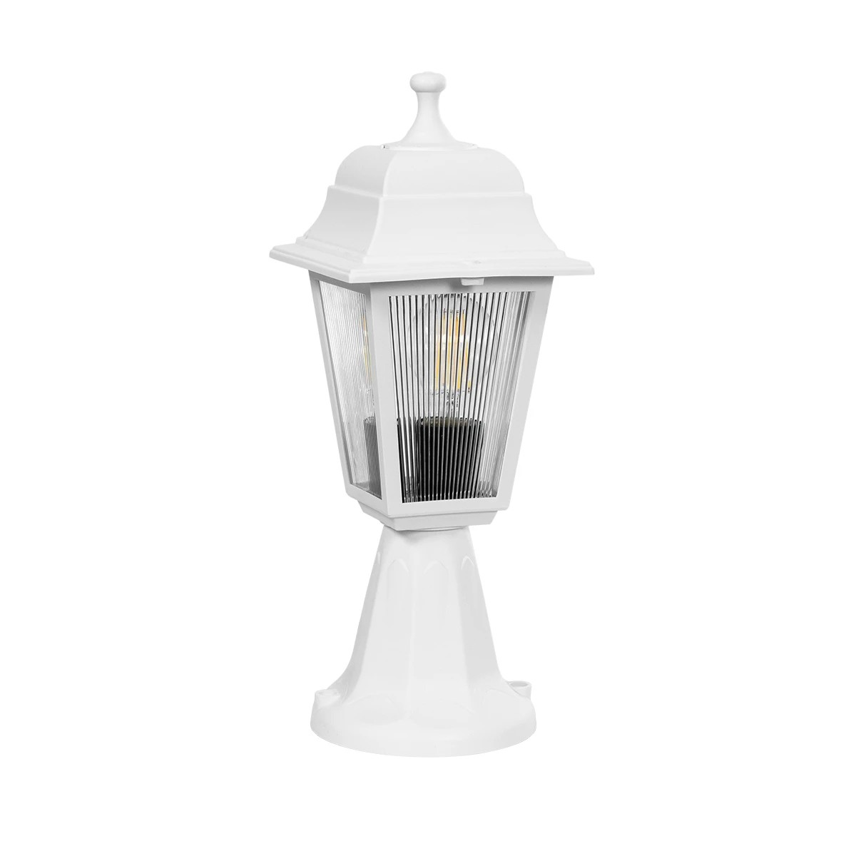 GloboStar® SOLME 203-0220 Vintage Επιδαπέδιο Φωτιστικό Φαναράκι Μονόφωτο 1 x E27 IP44 Λευκό & Διάφανο Πλαστικό - Μ22 x Π22 x Υ40cm