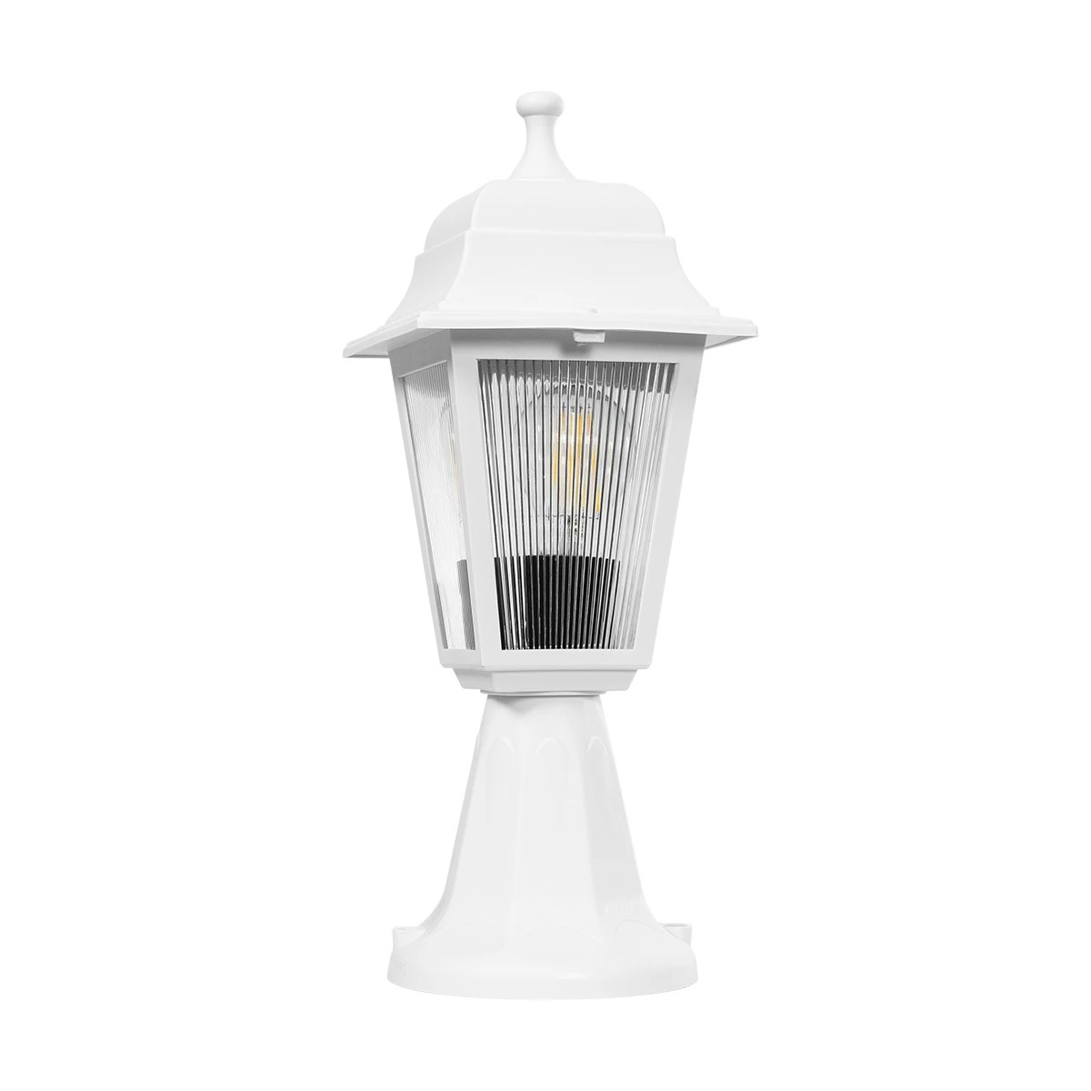 GloboStar® SOLME 203-0220 Vintage Επιδαπέδιο Φωτιστικό Φαναράκι Μονόφωτο 1 x E27 IP44 Λευκό & Διάφανο Πλαστικό - Μ22 x Π22 x Υ40cm