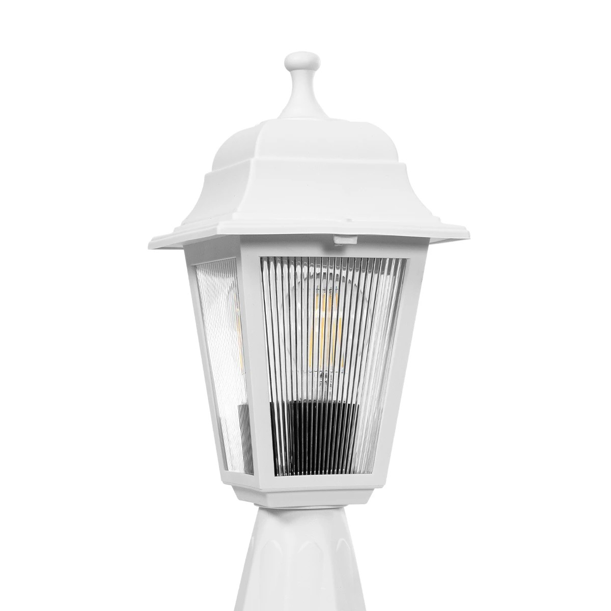 GloboStar® SOLME 203-0220 Vintage Επιδαπέδιο Φωτιστικό Φαναράκι Μονόφωτο 1 x E27 IP44 Λευκό & Διάφανο Πλαστικό - Μ22 x Π22 x Υ40cm