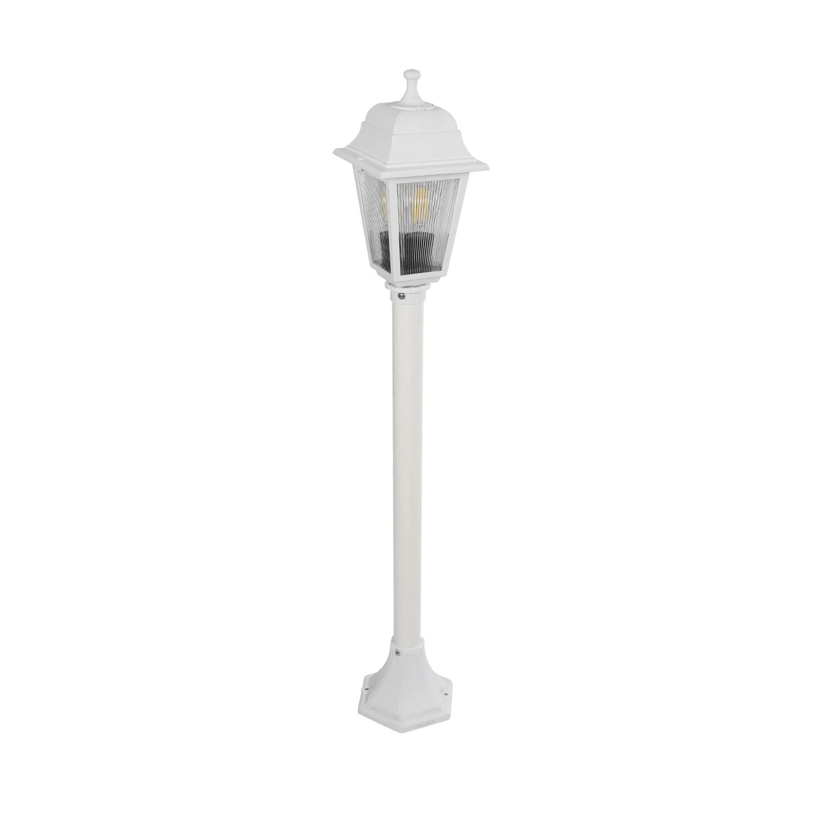 GloboStar® SOLME 203-0222 Vintage Επιδαπέδιο Φωτιστικό Κολωνάκι Κήπου Μονόφωτο 1 x E27 IP44 Λευκό & Διάφανο Πλαστικό - Μ22 x Π22 x Υ100cm