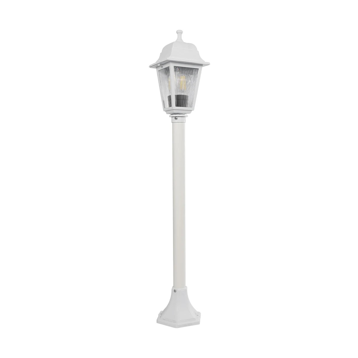 GloboStar® SOLME 203-0222 Vintage Επιδαπέδιο Φωτιστικό Κολωνάκι Κήπου Μονόφωτο 1 x E27 IP44 Λευκό & Διάφανο Πλαστικό - Μ22 x Π22 x Υ100cm