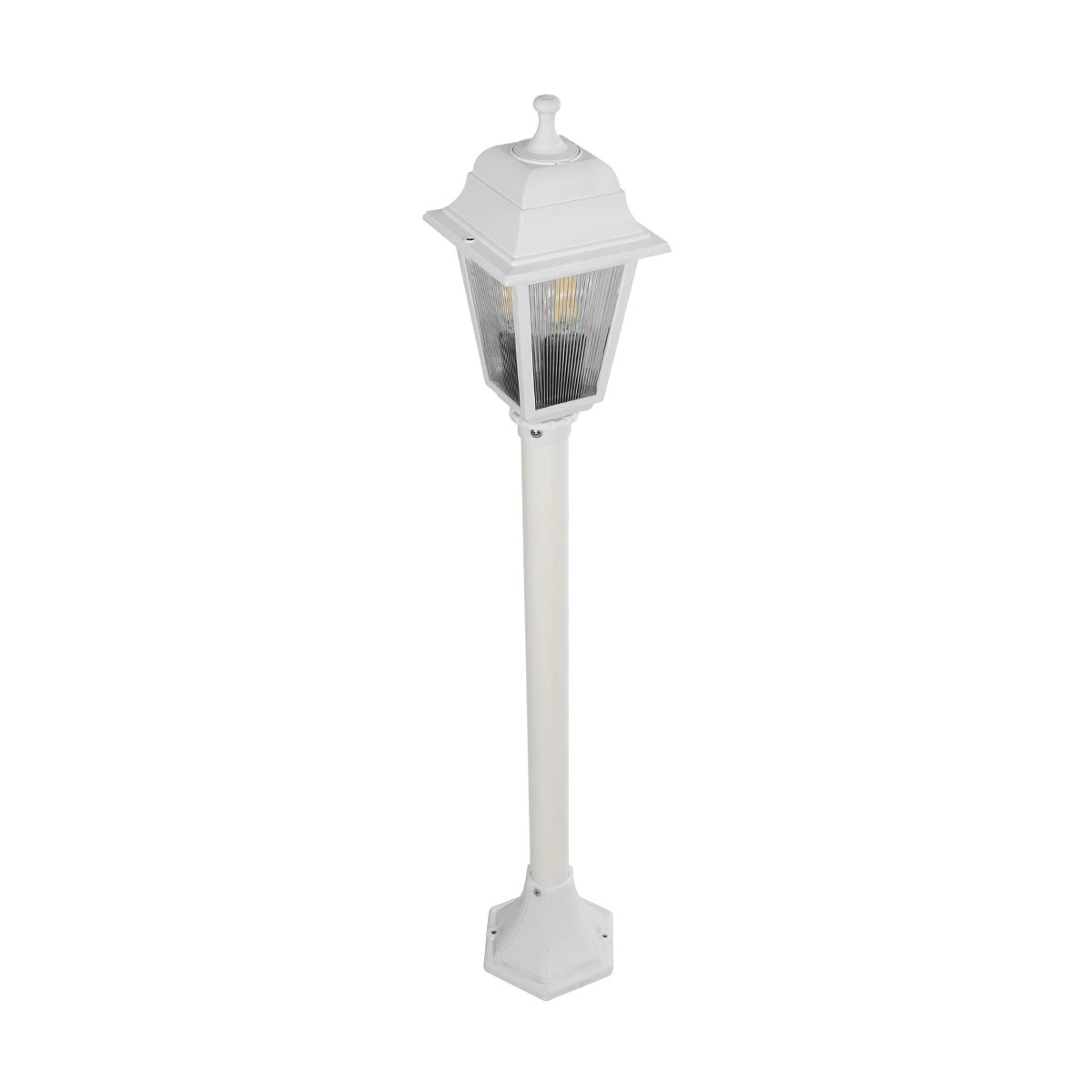 GloboStar® SOLME 203-0222 Vintage Επιδαπέδιο Φωτιστικό Κολωνάκι Κήπου Μονόφωτο 1 x E27 IP44 Λευκό & Διάφανο Πλαστικό - Μ22 x Π22 x Υ100cm