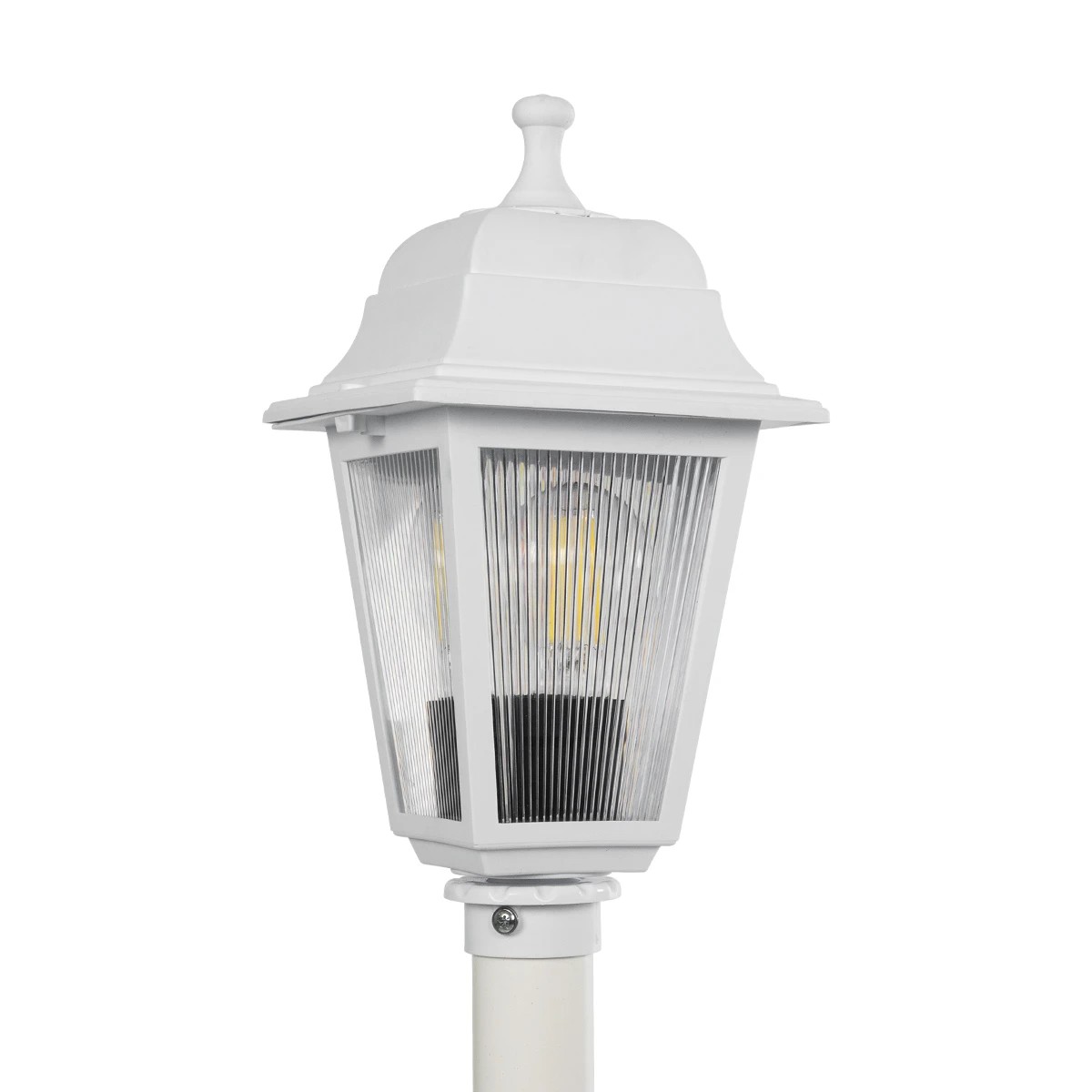 GloboStar® SOLME 203-0222 Vintage Επιδαπέδιο Φωτιστικό Κολωνάκι Κήπου Μονόφωτο 1 x E27 IP44 Λευκό & Διάφανο Πλαστικό - Μ22 x Π22 x Υ100cm