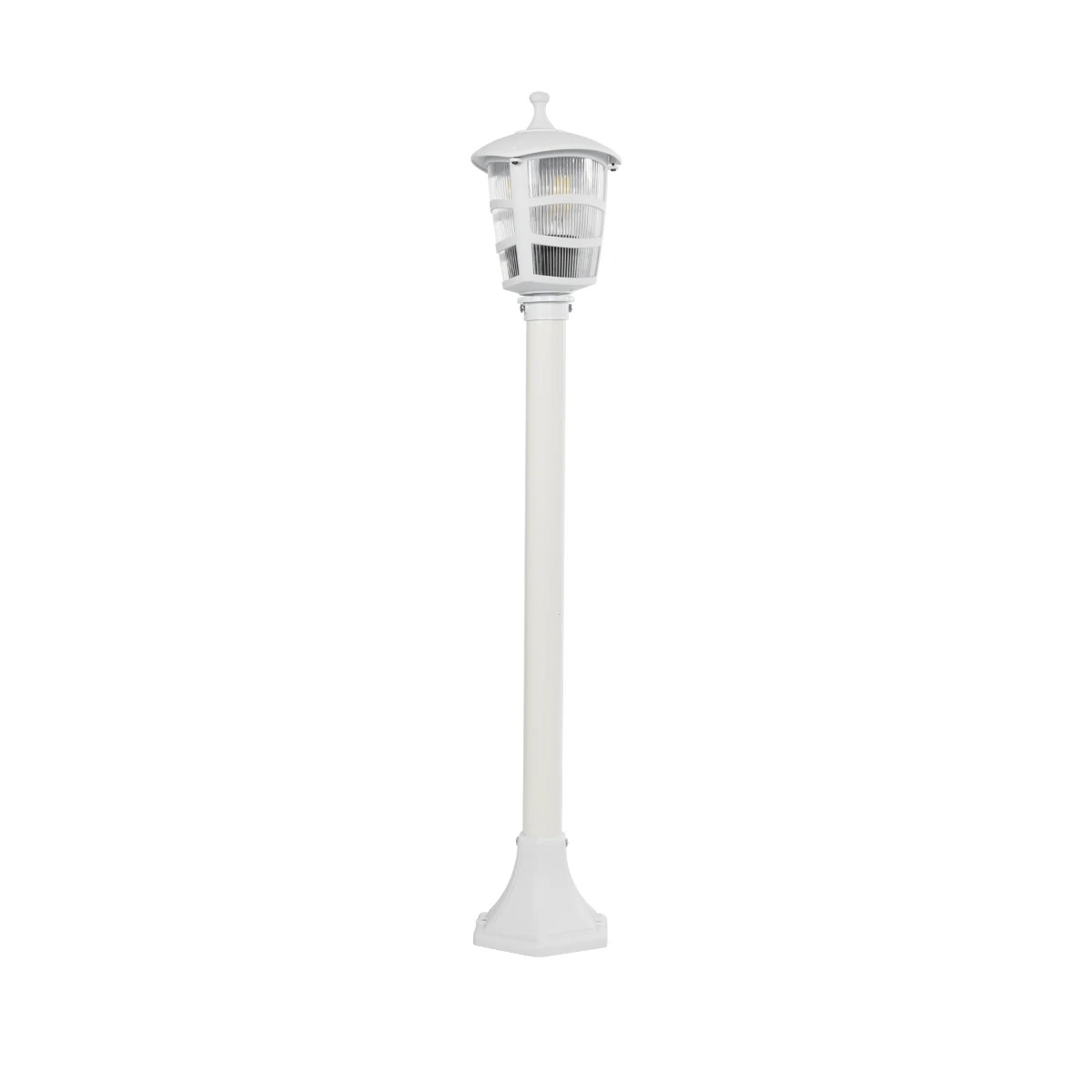 GloboStar® ZARDIN 203-0240 Vintage Επιδαπέδιο Φωτιστικό Κολωνάκι Κήπου Μονόφωτο 1 x E27 IP44 Λευκό & Διάφανο Πλαστικό - Μ17 x Π17 x Υ92cm