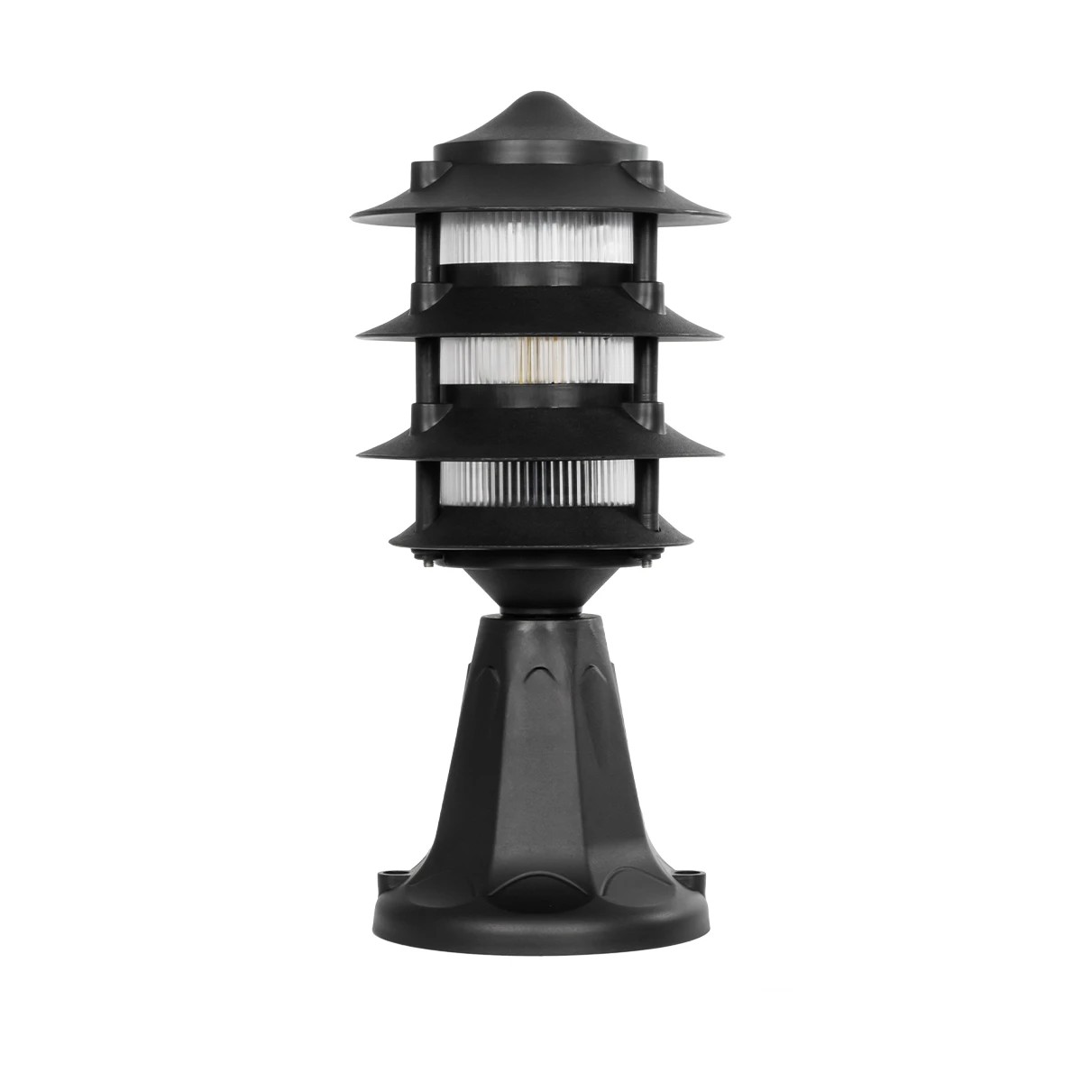 GloboStar® LANTERNA 203-0243 Μοντέρνο Επιδαπέδιο Φωτιστικό Φαναράκι Μονόφωτο 1 x E27 IP44 Μαύρο & Διάφανο Πλαστικό - Μ16 x Π16 x Υ35cm